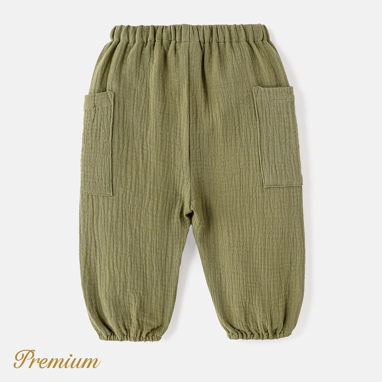 Pantalón liso crepe 100% algodón bebé niño/niña Ejercito verde big image 1