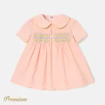 Baby Girl 100% Cotton Doll Collar Embroidered Dress Pink