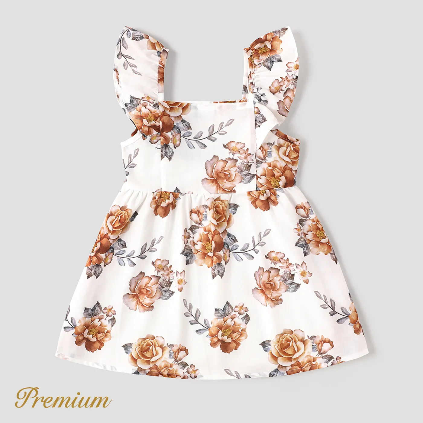 Toddler Girl Floral Print/100% Cotton Button Design Sleeveless Dress White image 6