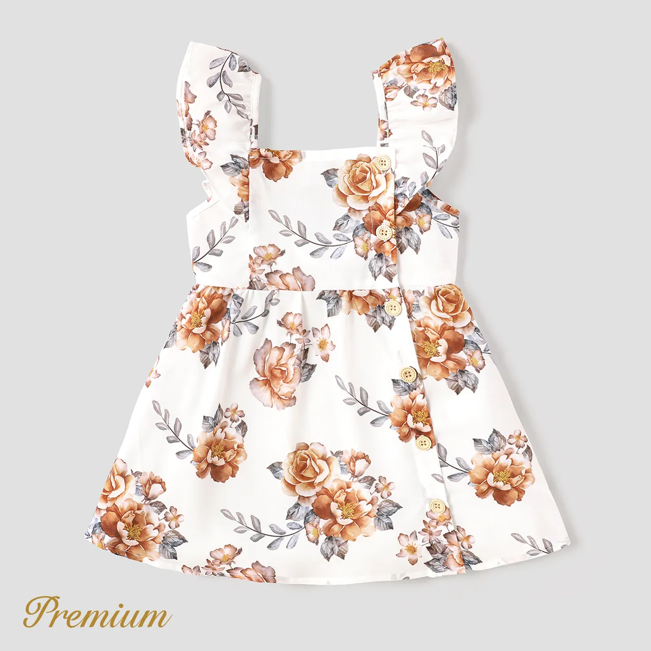 Toddler Girl Floral Print/100% Cotton Button Design Sleeveless Dress big image 1