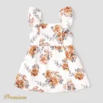 Toddler Girl Floral Print/100% Cotton Button Design Sleeveless Dress White