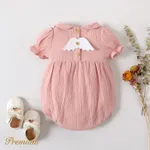 Baby Girl 100% Cotton Crepe Bird Embroidered Peter Pan Collar Puff-sleeve Romper  image 2