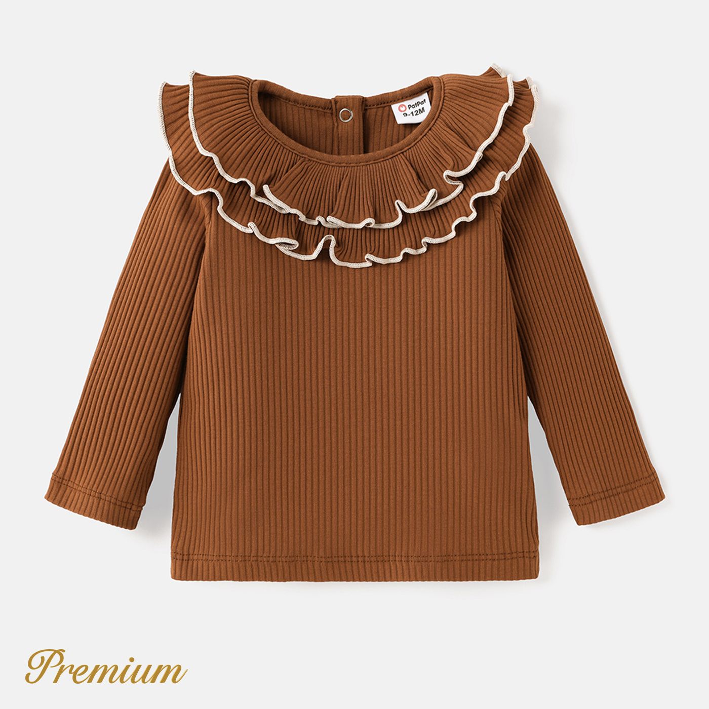 

Baby Girl Cotton Ribbed Layered Ruffle Collar Long-sleeve Top