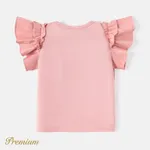 Mother's Day Toddler Girl Cotton Letter Embroidered Flutter-sleeve Tee Pink image 2