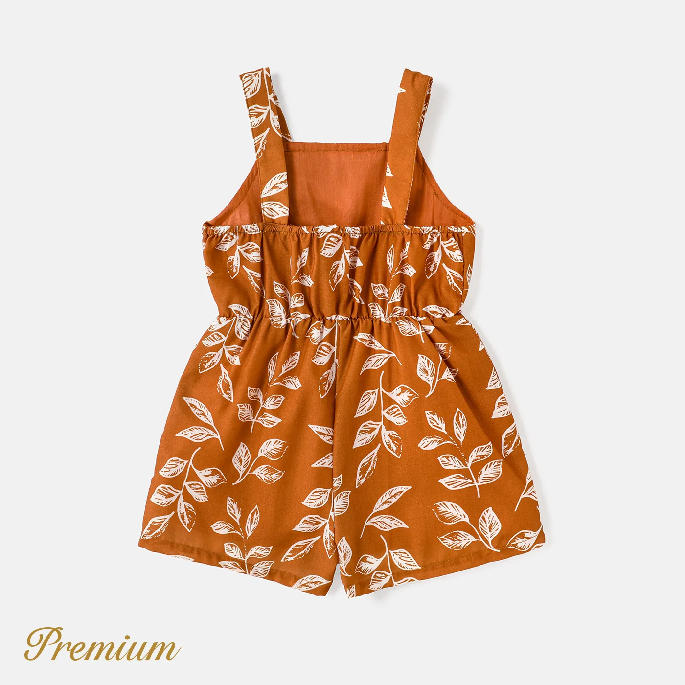 Toddler Girl Floral Leaf Print Button Design Slip Rompers Jumpsuit Shorts Coffee image 2