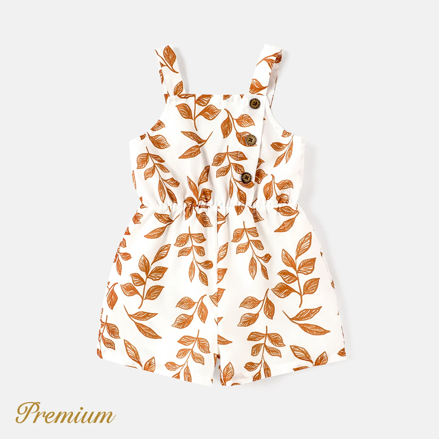 Toddler Girl Floral Leaf Print Button Design Slip Rompers Jumpsuit Shorts White