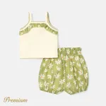 2pcs Baby Girl Cotton Letter Embroidered Ruffled Ribbed Cami Top and Bloomer Shorts Set  image 2