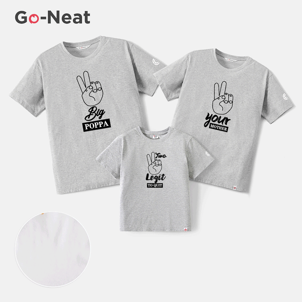 Go-Neat Water Repellent and Stain Resistant Family Matching Gesture & Letter Print Short-sleeve Tee  big image 8
