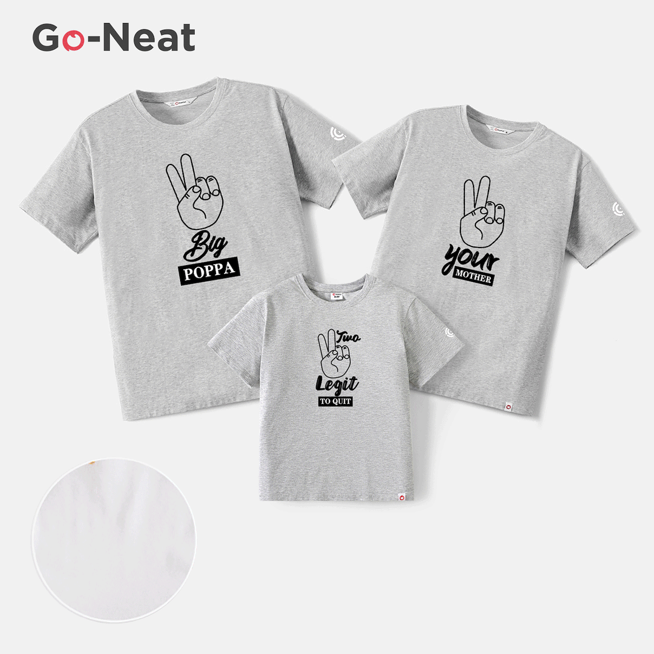 Go-Neat Water Repellent and Stain Resistant Family Matching Gesture & Letter Print Short-sleeve Tee Light Grey big image 1