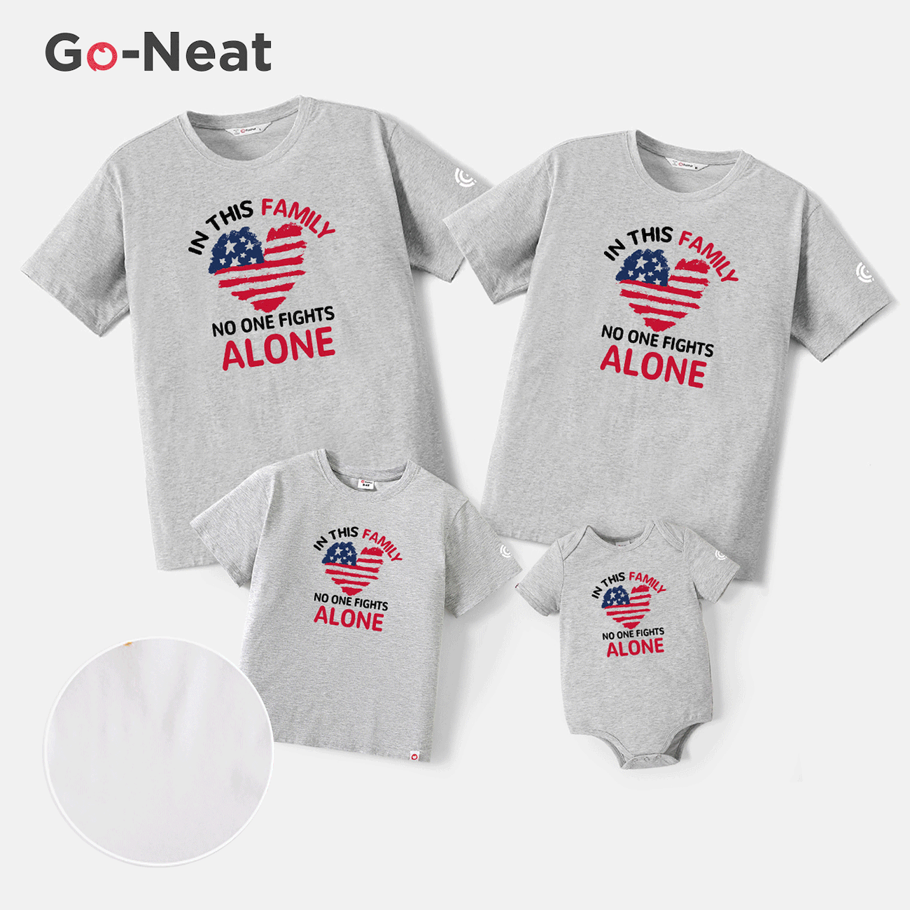 Independence Day Go-Neat Water Repellent and Stain Resistant Family Matching Heart & Letter Print Short-sleeve Tee Light Grey big image 1