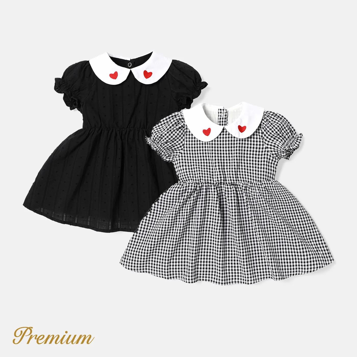 Bebé Manga balão Elegante Manga curta Vestidos Preto e branco image 2