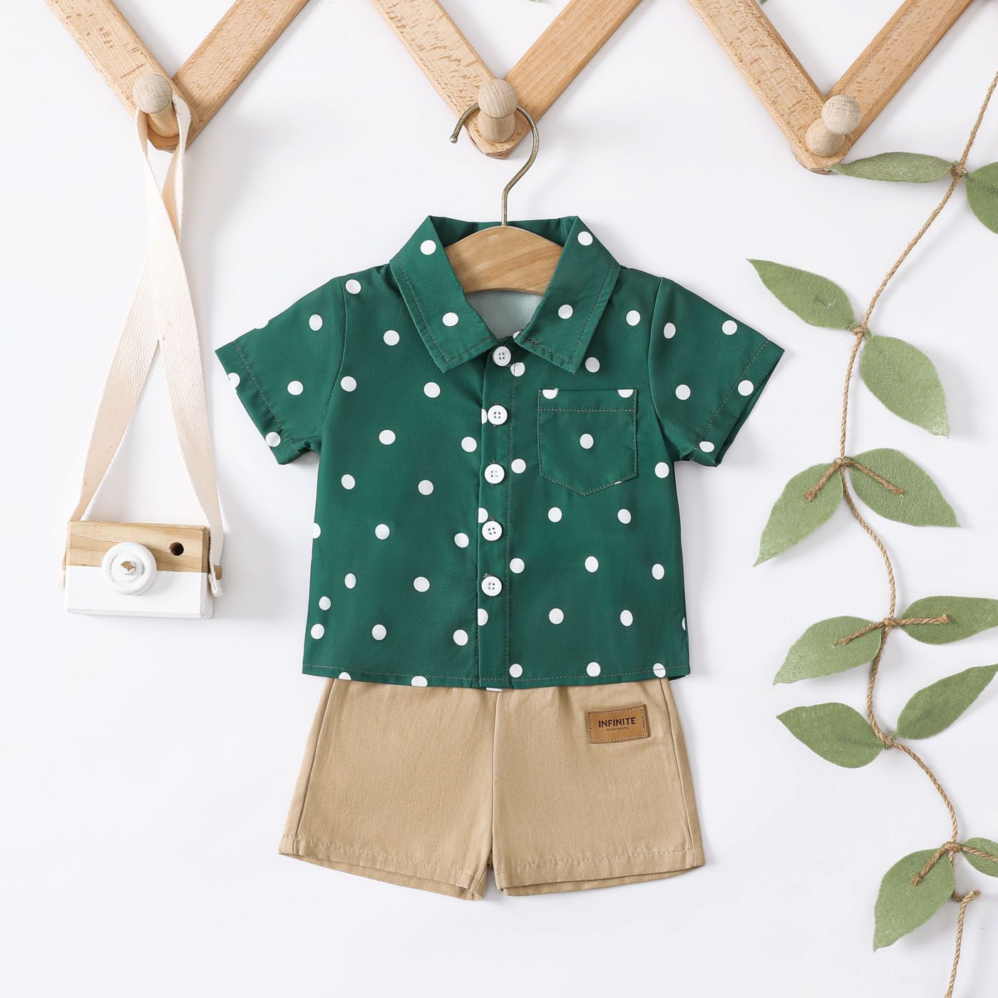 2pcs Baby Boy Polka Dots Pattern Short-sleeve Shirt and 100% Cotton Shorts Set