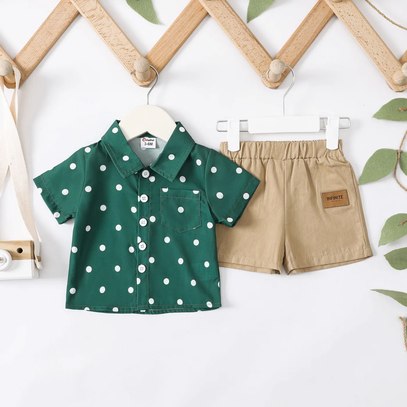 2pcs Baby Boy Polka Dots Pattern Short-sleeve Shirt and 100% Cotton Shorts Set  image 2