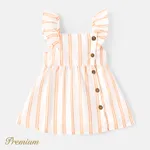 Baby Girl 100% Cotton Solid or Striped/Floral-print Flutter-sleeve Button Front Dress COLOREDSTRIPES