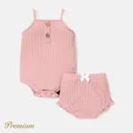 2pcs Baby Girl Solid Cotton Ribbed Cami Romper & Shorts Set Mauve Pink