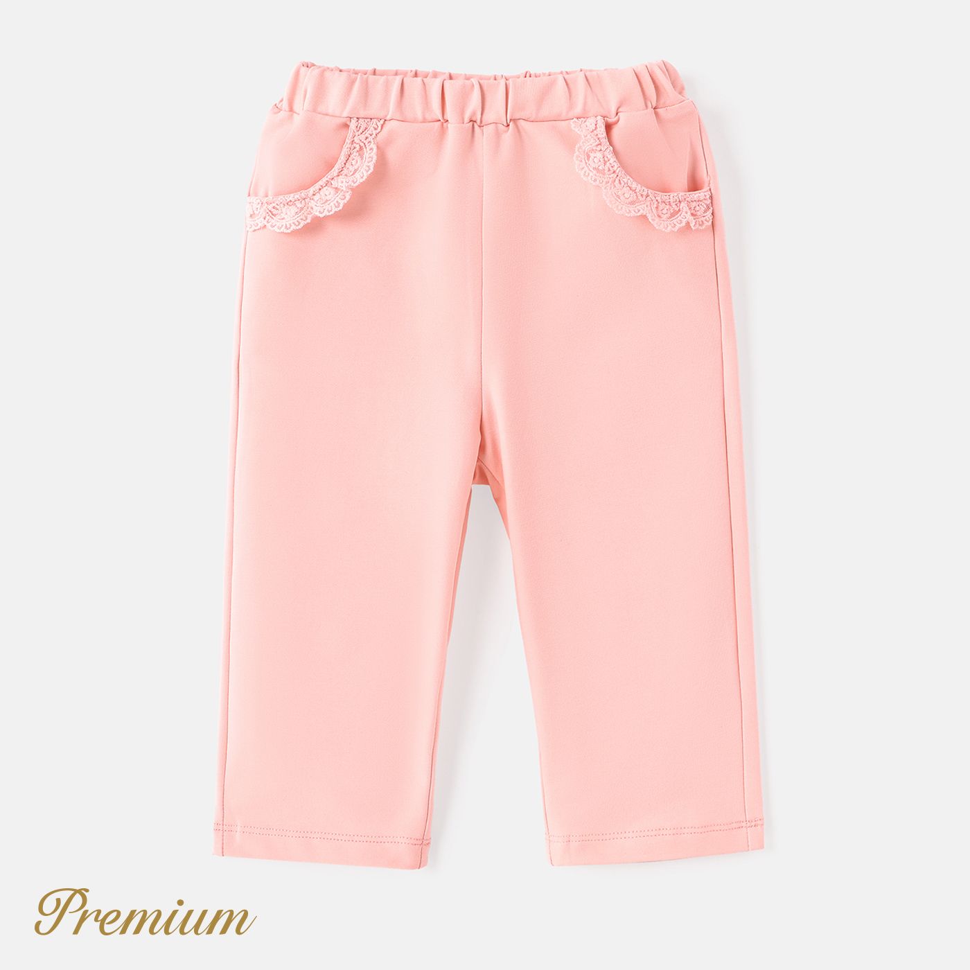 Baby Girl Solid Cotton Lace Detail Pants