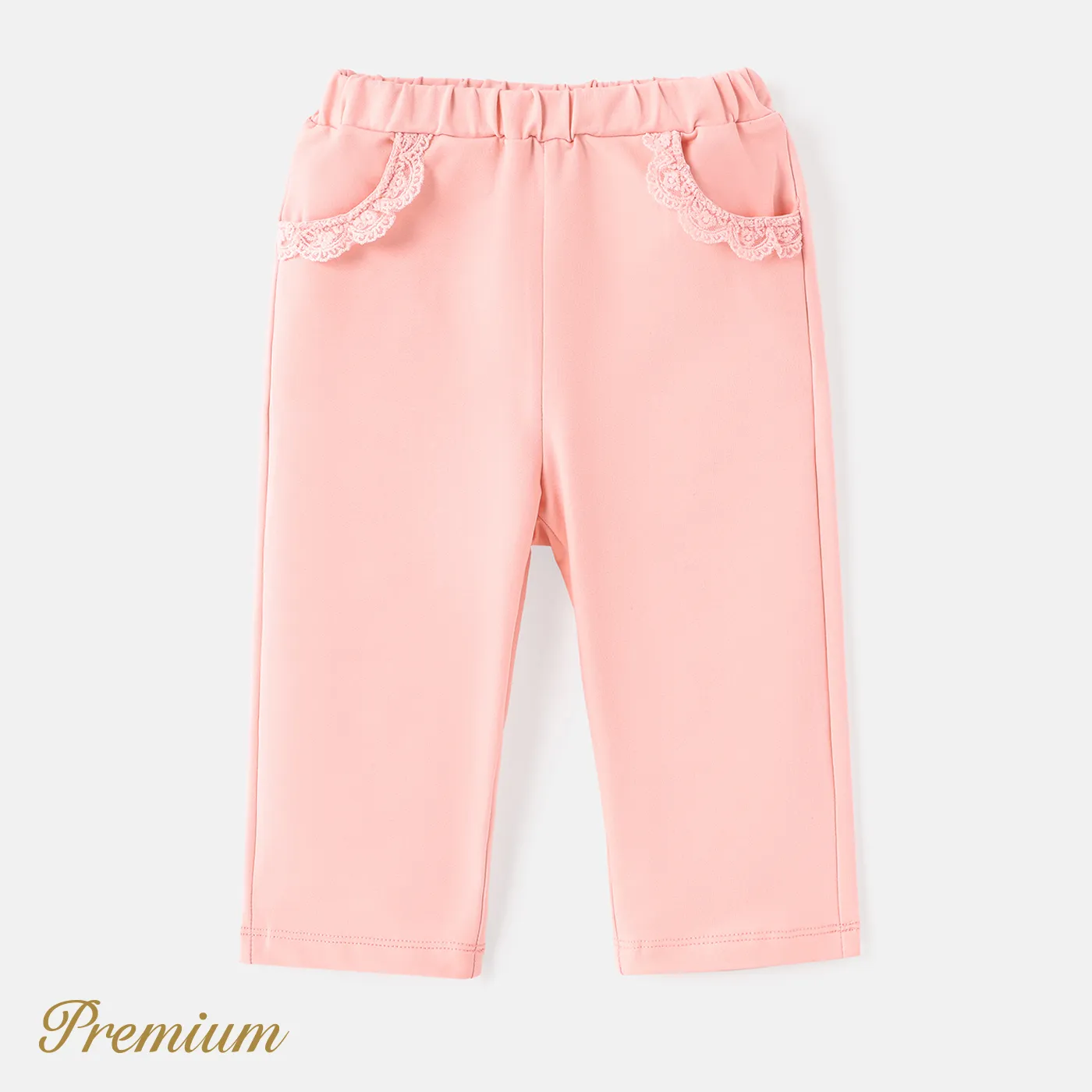 Baby Girl Solid Cotton Lace Detail Pants Pink