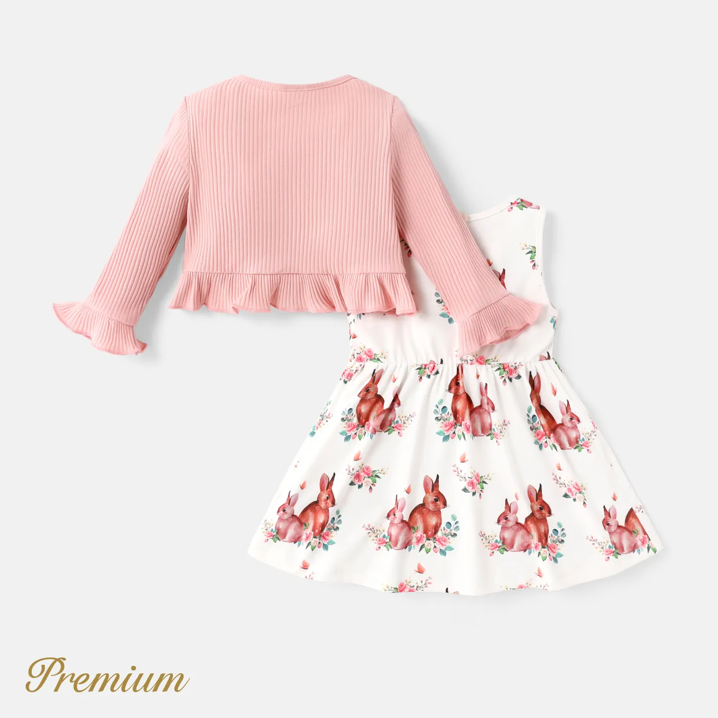 2pcs Baby Girl Floral Print Naia™ Tank Dress and Ruffle Trim Long-sleeve Cardigan Set Pink image 5