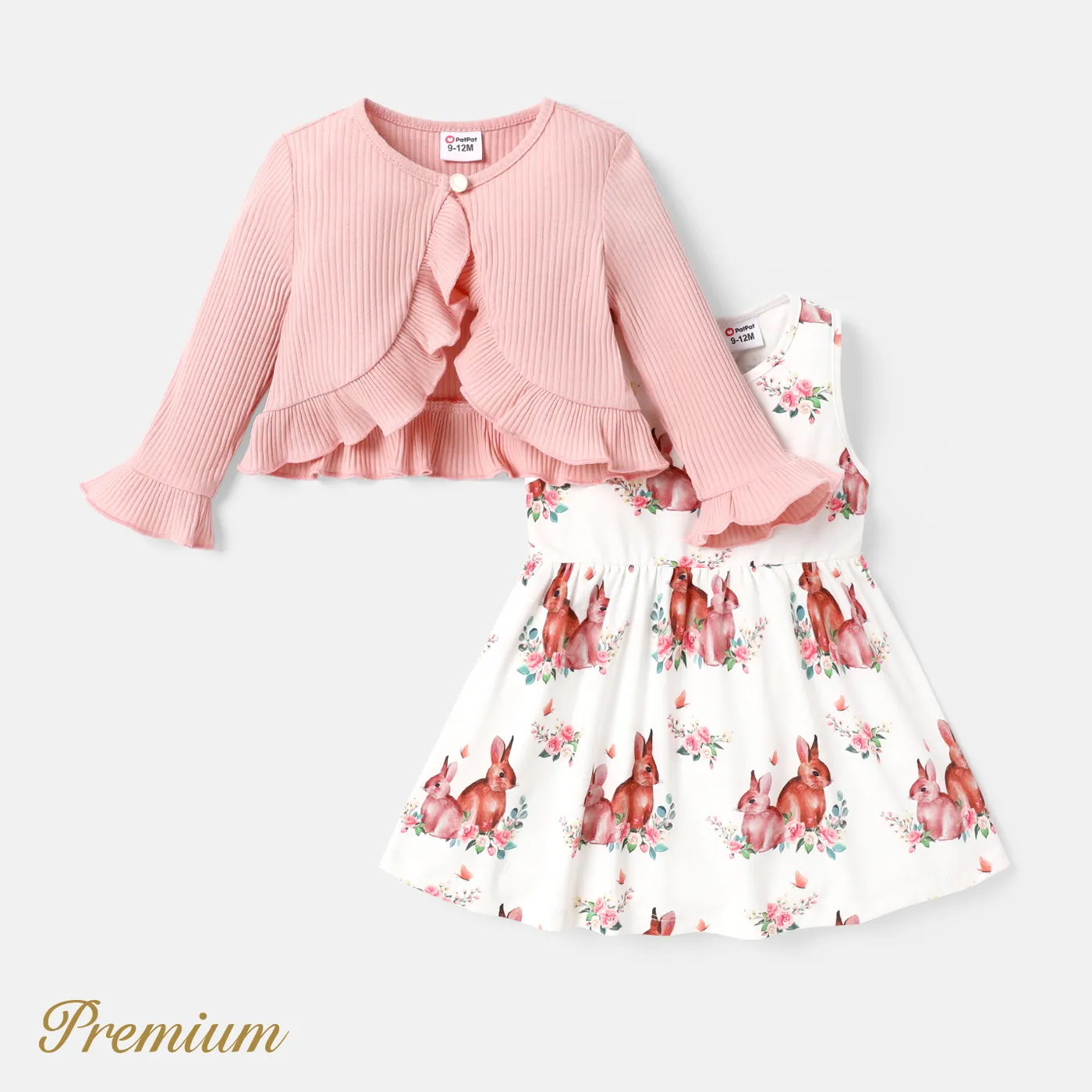 2pcs Baby Girl Floral Print Naia™ Tank Dress and Ruffle Trim Long-sleeve Cardigan Set Pink image 4