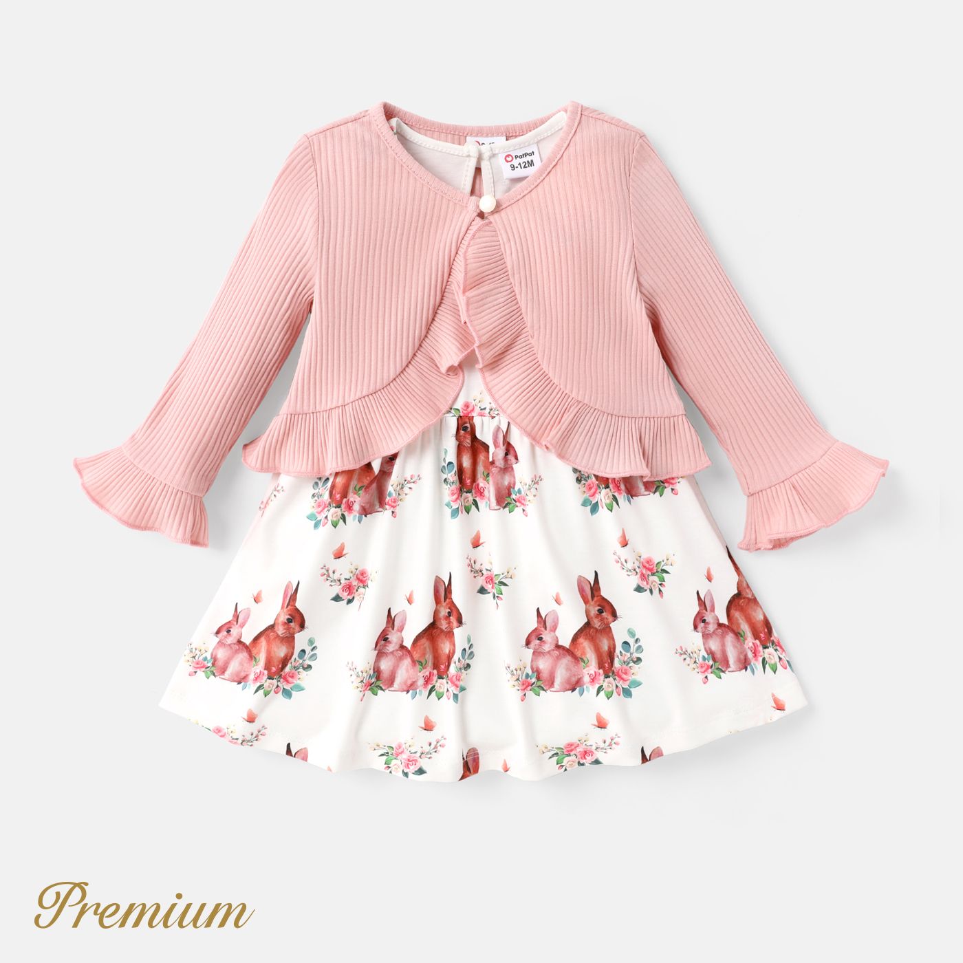 2pcs Baby Girl Floral Print Naia™ Tank Robe Et Ruffle Trim Manches Longues Cardigan Set