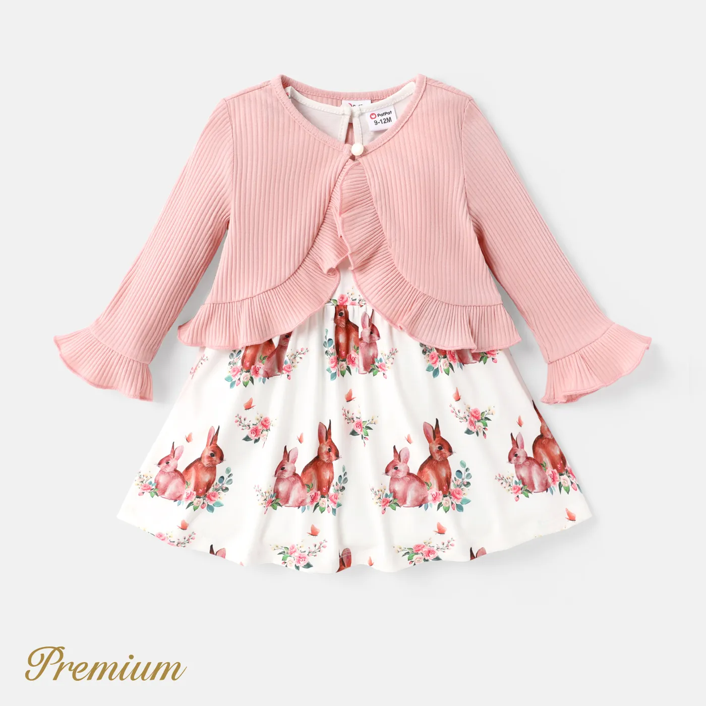 2pcs Baby Girl Floral Print Naia™ Tank Dress and Ruffle Trim Long-sleeve Cardigan Set Pink big image 1
