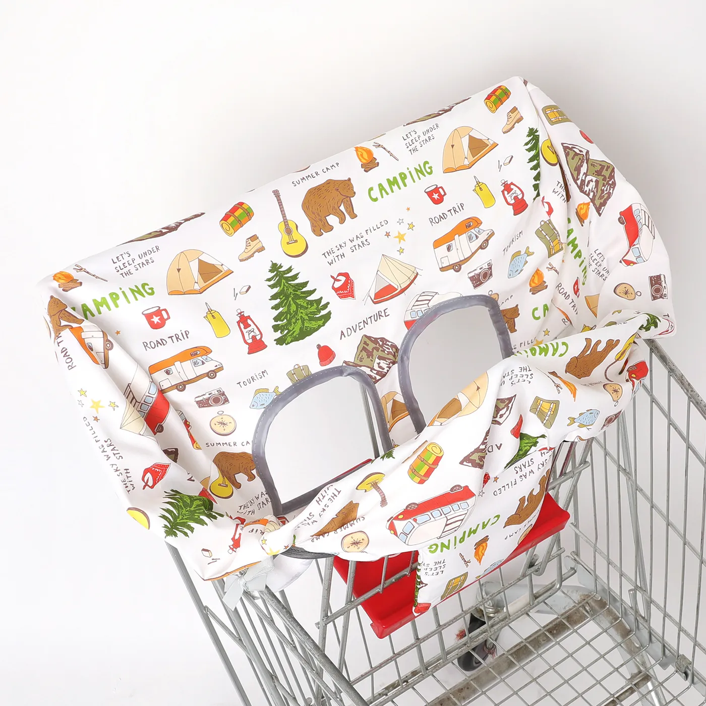 Capa de carrinho de compras para bebê, capa de cadeira alta, capa de carrinho para bebês, crianças, design portátil 2 em 1, inclui saco de transporte gratuito para o mercado e uso resturant Multicolorido