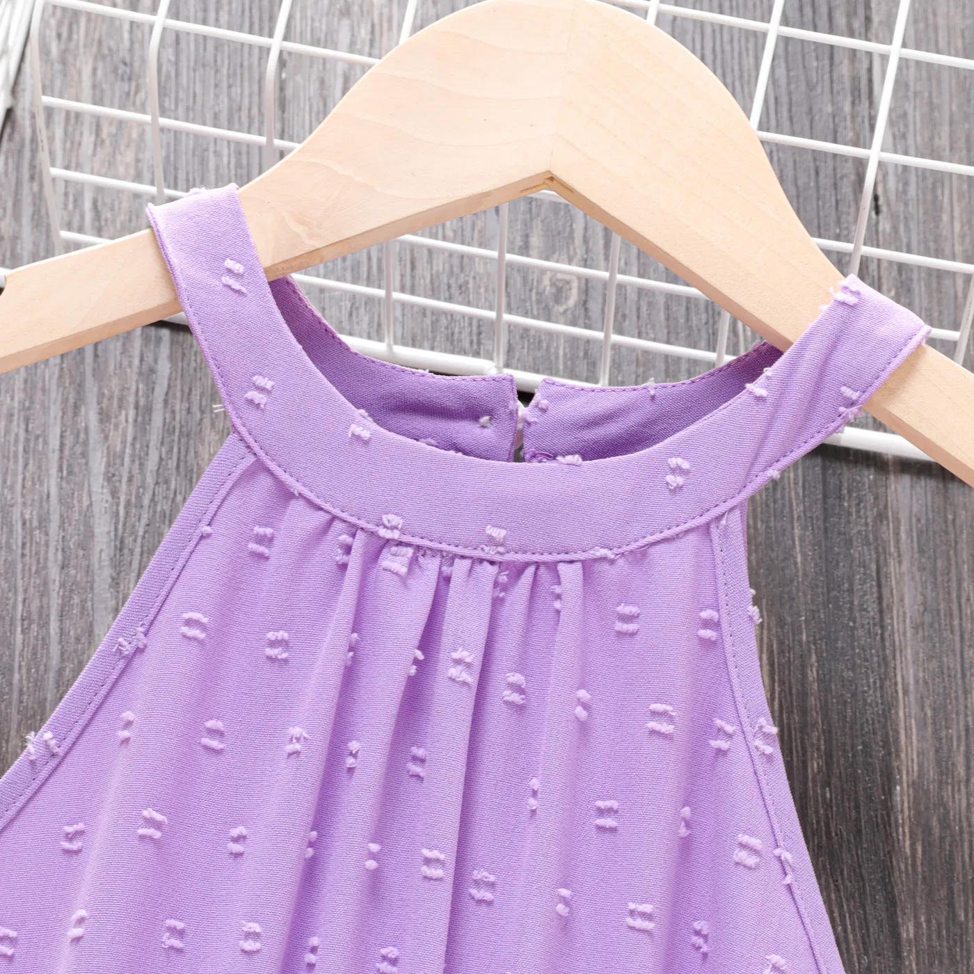 Kid Girl Swiss Dot Halter Neck Dress Purple image 3