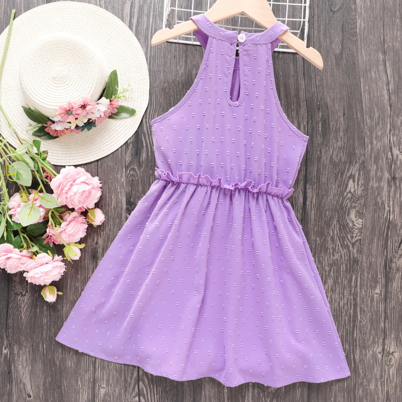 Kid Girl Swiss Dot Halter Neck Dress Purple image 5