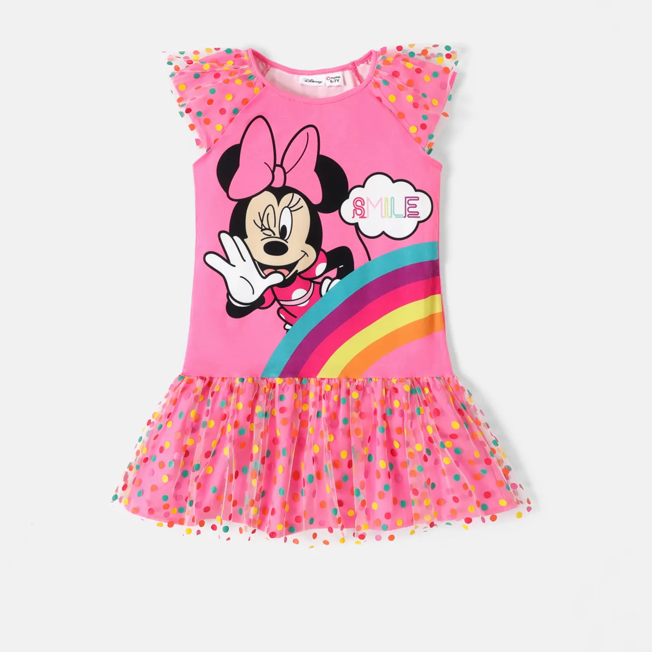 迪士尼幼兒/兒童女孩奈亞™波爾卡圓點網眼下擺飄逸袖連衣裙 粉色的 big image 1
