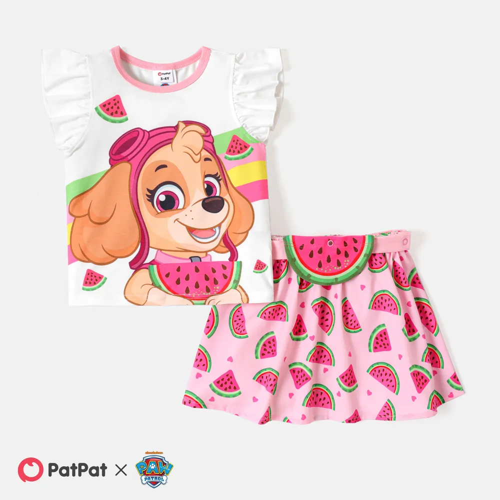 PAW Patrol Toddler Girl 2pcs Naia™ Character Print Flutter-sleeve Top and Watermelon Print Skirt Set  big image 1