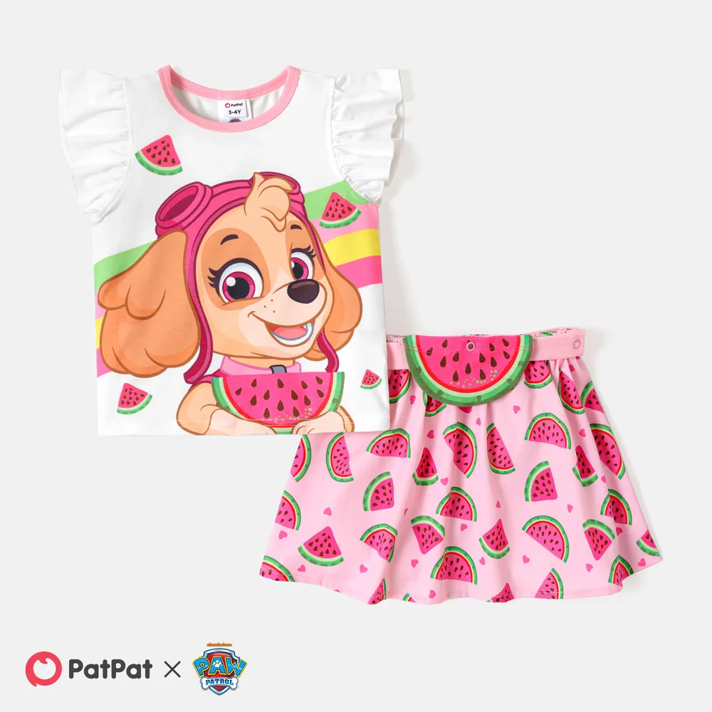 PAW Patrol Toddler Girl 2pcs Naia™ Character Print Flutter-sleeve Top and Watermelon Print Skirt Set big image 1