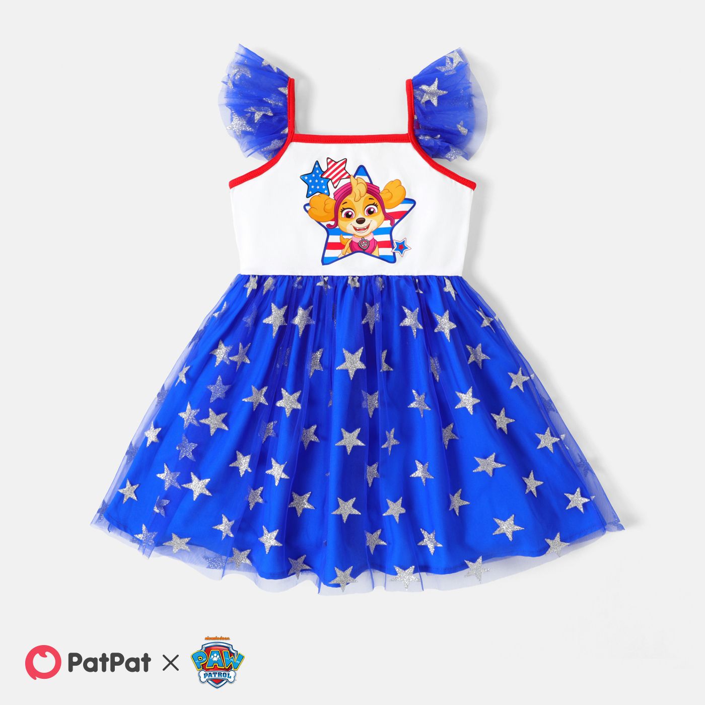 

PAW Patrol Toddler Girl Glitter Stars Pattern Overlay Flutter-sleeve Dress