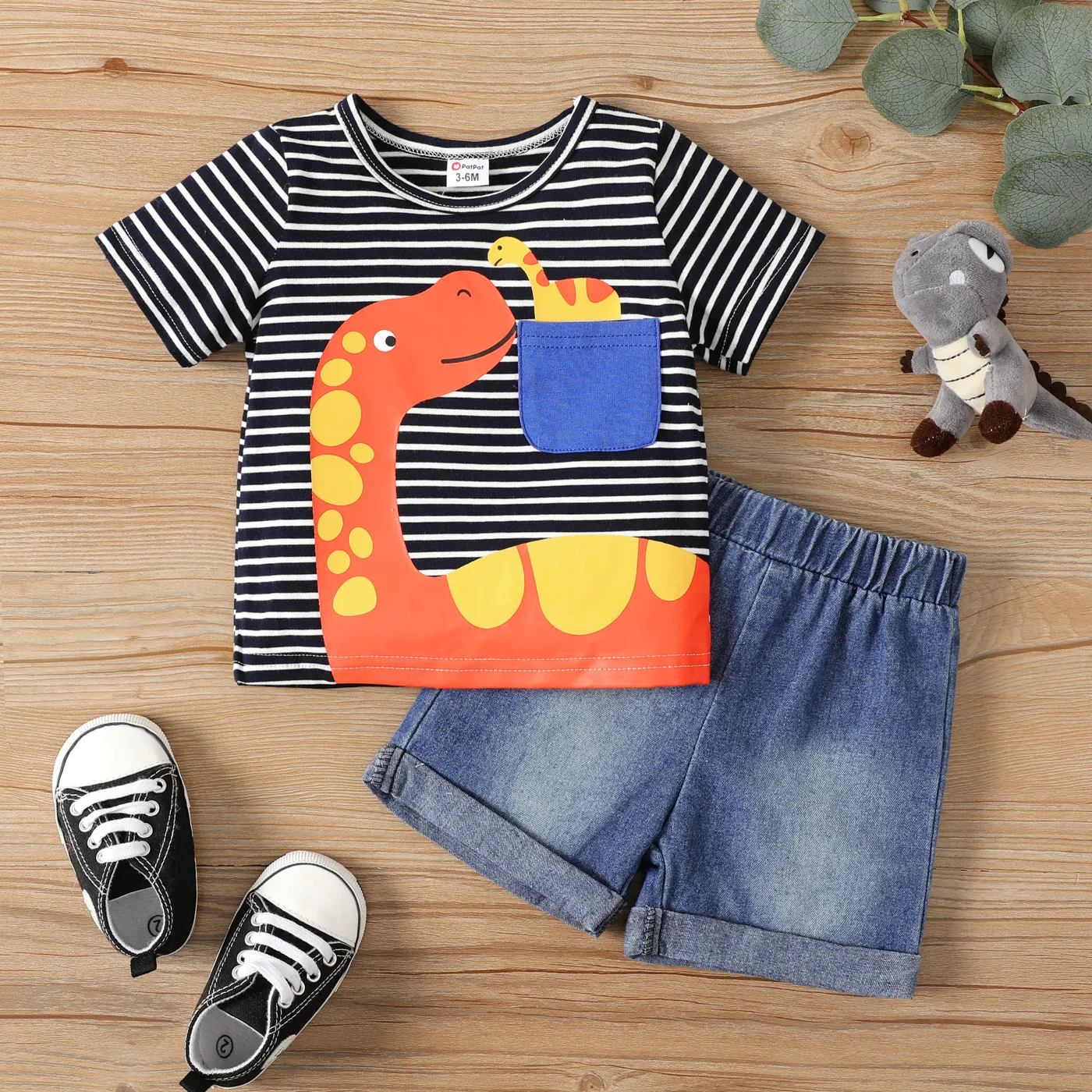 2 unidades Bebé Menino Dinossauro Infantil Manga curta Conjunto para bebé Azul big image 1