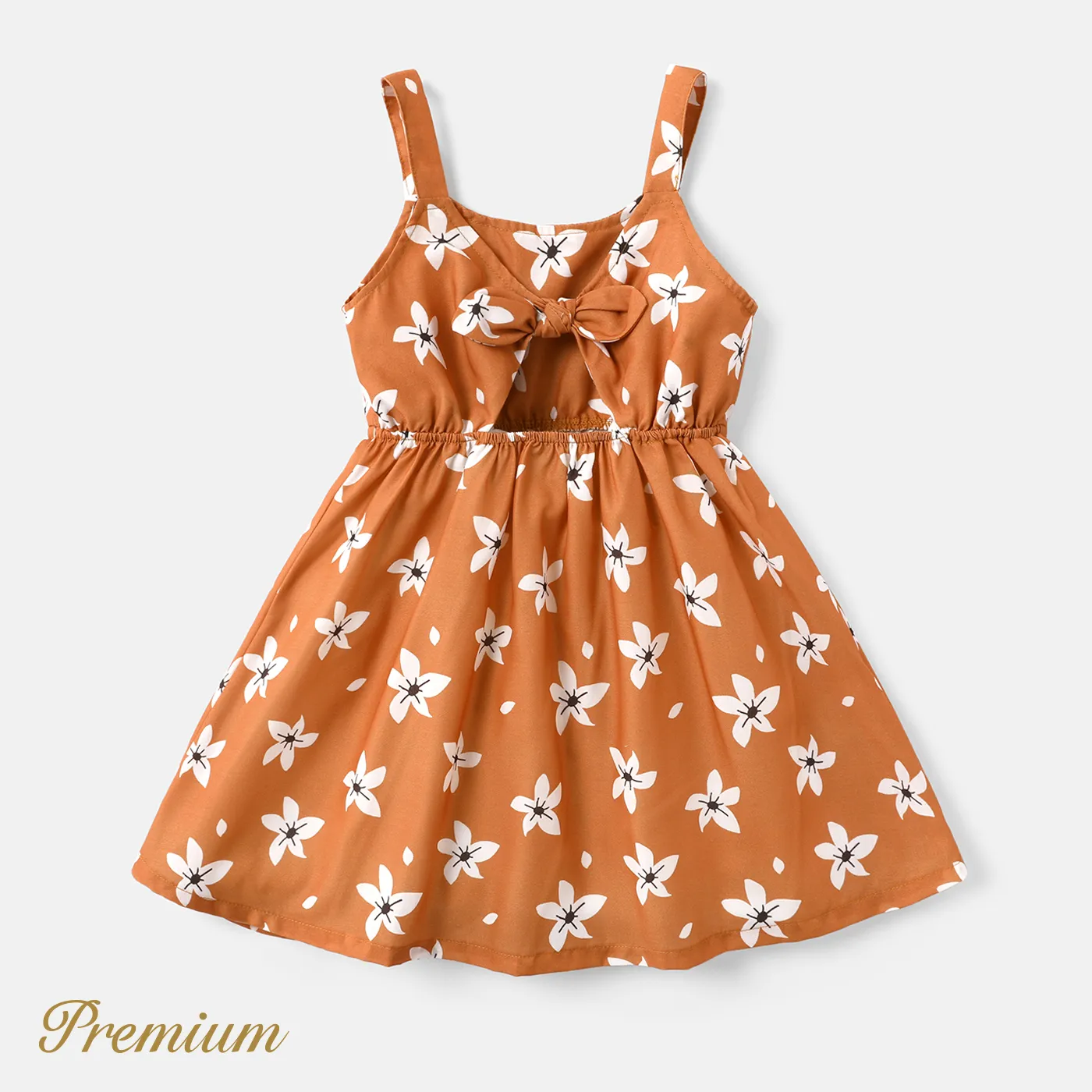 Toddler Girl Floral Print Bowknot Design Cut Out Slip Dress Khaki image 2