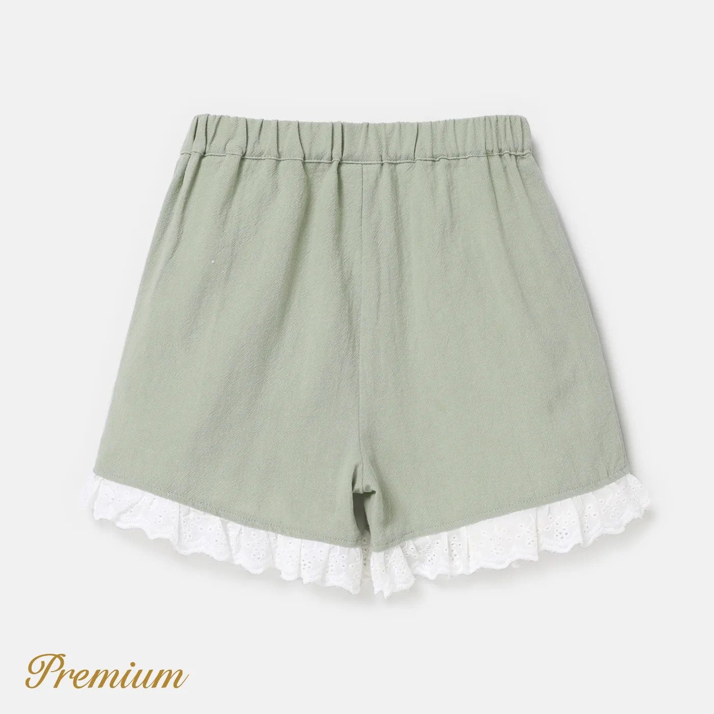 Kid Girl 100% Cotton Bow Decor Lace Hem Shorts  image 2