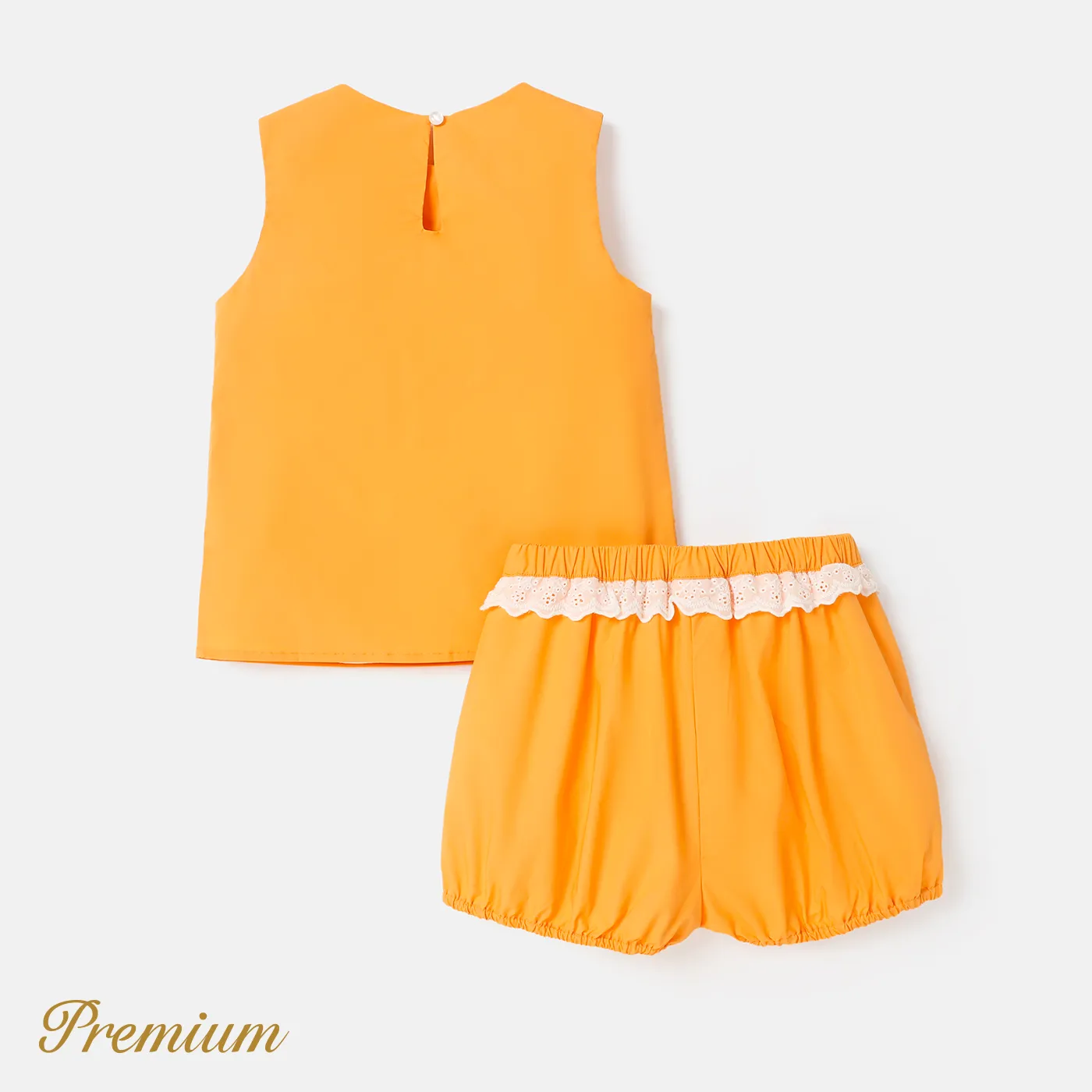 2pcs Kid Girl 100% Cotton Bow Front Tank Top and Lace Detail Shorts Set  image 2