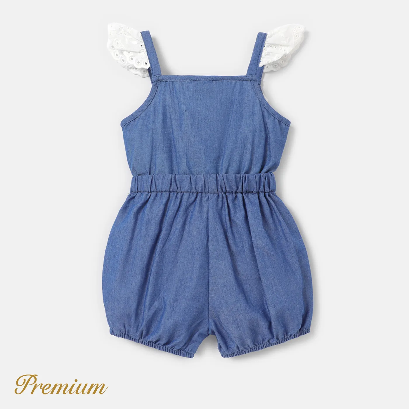 Baby Girl 100% Cotton Denim Splice Ruffled Sleeveless Romper Shorts  image 2