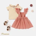 2pcs Baby Girl 100% Cotton Snail Print Ruffled Overall Dress and Short-sleeve Ribbed Tee Set  image 3