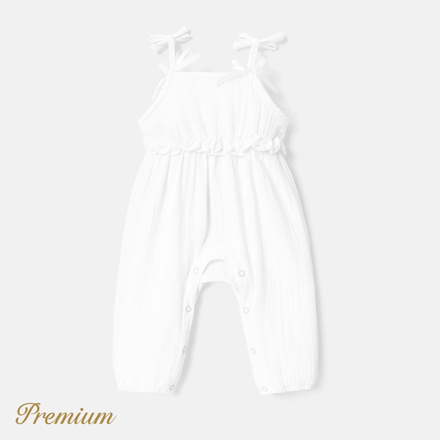 Baby Girl 100% Cotton Crepe Bow Decor Solid Cami Jumpsuit