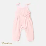 Baby Girl 100% Cotton Crepe Bow Decor Solid Cami Jumpsuit Light Pink
