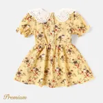 Baby Girl 100% Cotton Contrast Collar Puff-sleeve Dress  image 2