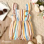 Baby Girl 100% Cotton Solid or Colorful Striped Ruffle Trim Sleeveless Romper COLOREDSTRIPES