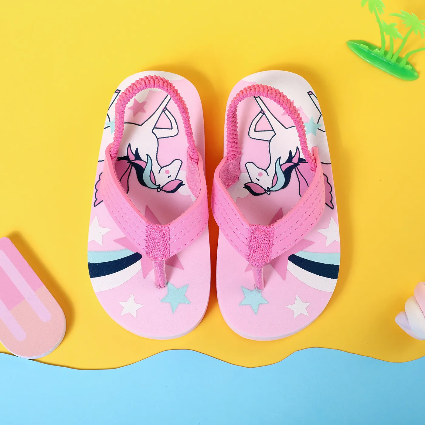Toddler/Kid Unicorn Rainbow Print Flip-flops Slippers