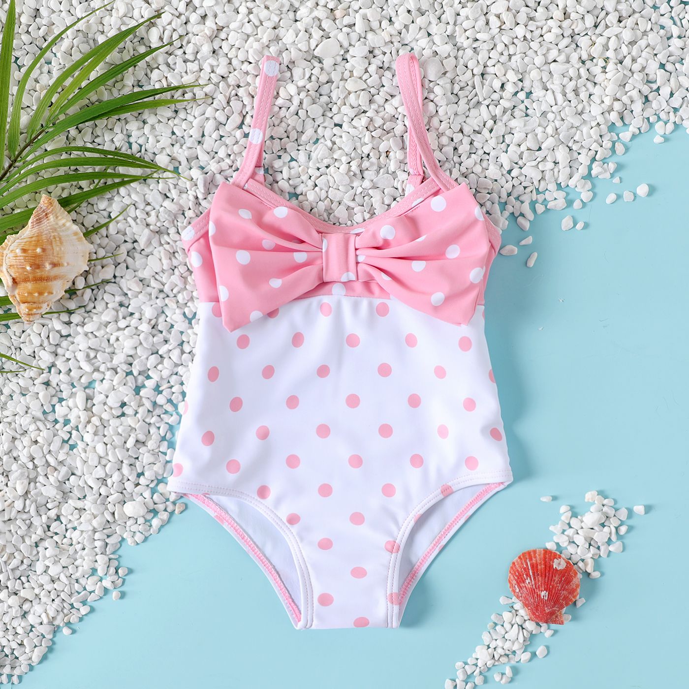 

Baby Girl Polka Dots Pattern Bow Front One Piece Swimsuit