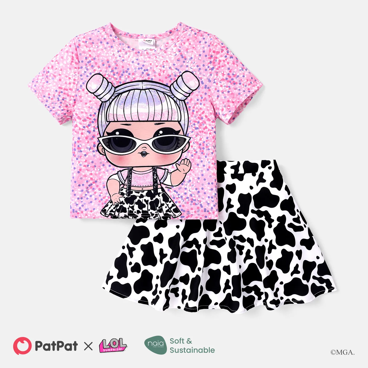 L.O.L. SORPRESA! Toddler / Kid Girl 2pcs Naia™ Character Print Tee a maniche corte e set di gonne con stampa mucca  image 1