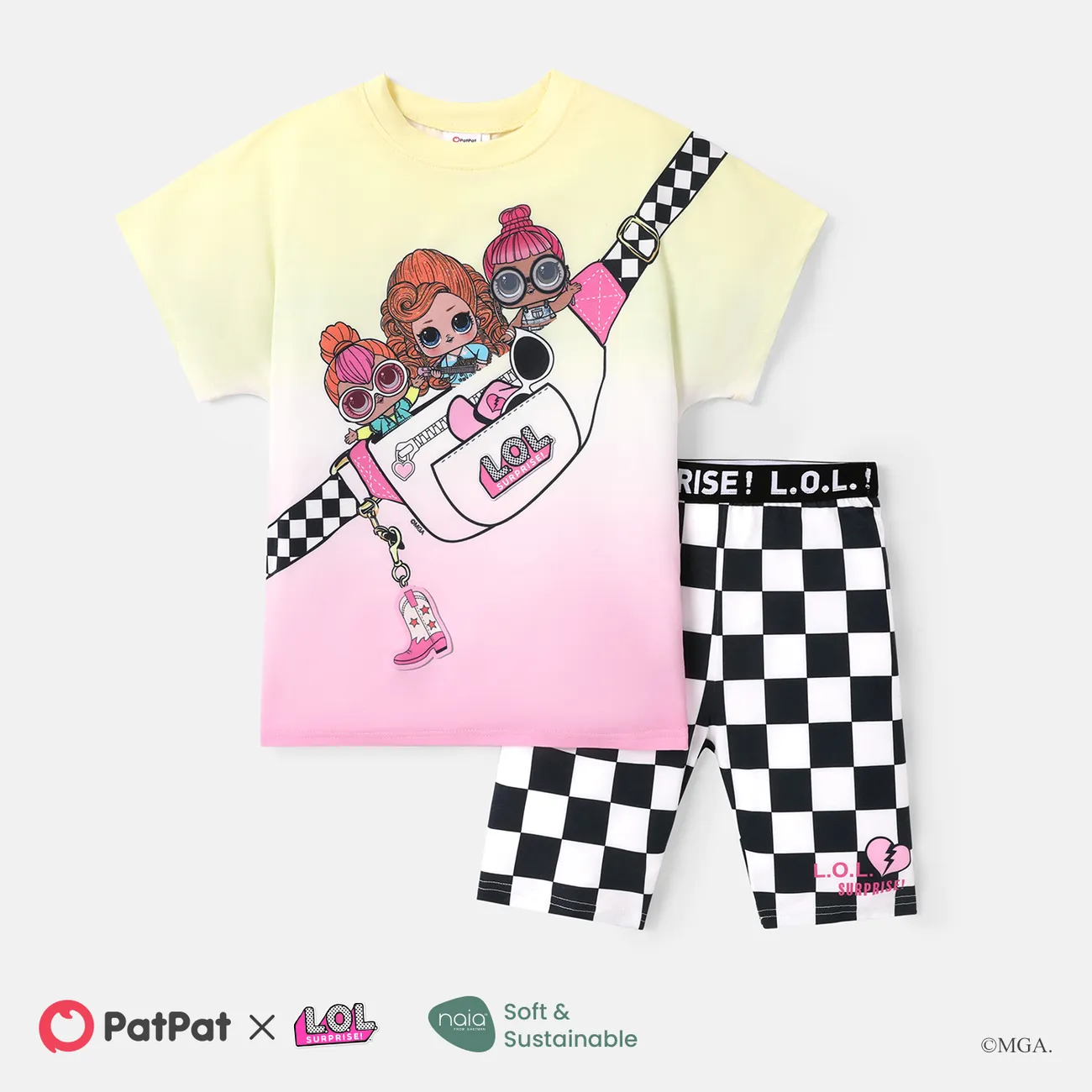 L.O.L. SURPRISE! Toddler/Kid Girl 2pcs Naia™ Character & Plaid Print Short-sleeve Top and Plaid Shorts Set  big image 1