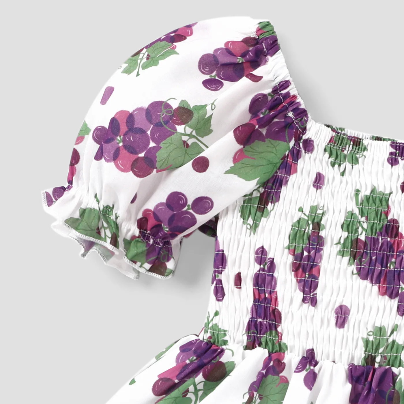 Toddler Girl Allover Grape Print Short-sleeve Smocked Dress White image 6