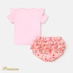 2pcs Baby Girl 100% Cotton Short-sleeve Rose Graphic Tee and Allover Print Layered Ruffle Trim Shorts Set  image 3