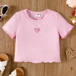 Toddler Girl Heart Hollow Out Lettuce Trim Rib-knit Tee Pink