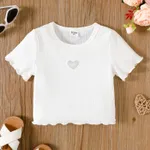 Toddler Girl Heart Hollow Out Lettuce Trim Rib-knit Tee White